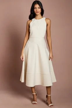 Robe Midi Petite Côtelée Bandage Col Halter