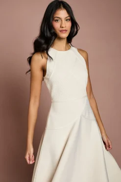 Robe Midi Petite Côtelée Bandage Col Halter