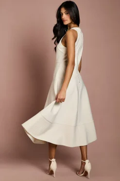 Robe Midi Petite Côtelée Bandage Col Halter