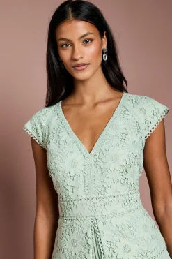 Robe Midi Petite à Décolleté en V avec Corsage en Dentelle et Basque