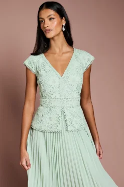 Robe Midi Petite à Décolleté en V avec Corsage en Dentelle et Basque
