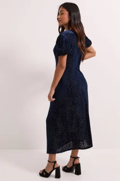Robe Midi Petite DP Luxe à Col Bénitier et Manches Bouffantes