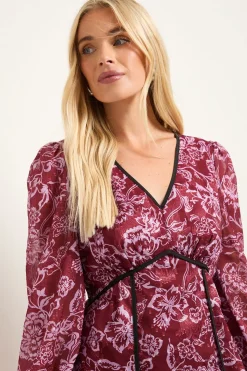 Robe Midi Petite à Détails de Coutures en Jacquard Floral
