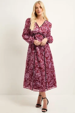 Robe Midi Petite à Détails de Coutures en Jacquard Floral