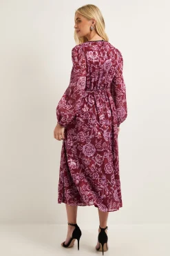 Robe Midi Petite à Détails de Coutures en Jacquard Floral