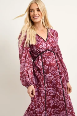 Robe Midi Petite à Détails de Coutures en Jacquard Floral