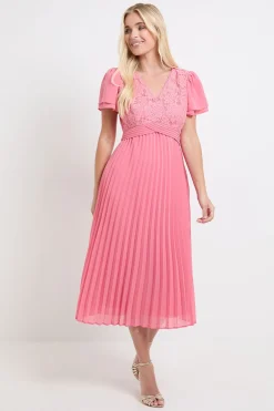 Robe Midi Petite À Détails Plissés Et Dentelle