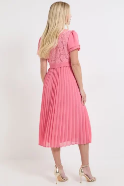 Robe Midi Petite À Détails Plissés Et Dentelle