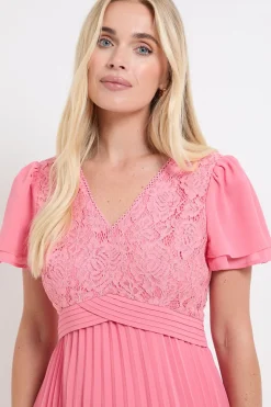 Robe Midi Petite À Détails Plissés Et Dentelle