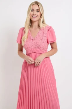 Robe Midi Petite À Détails Plissés Et Dentelle