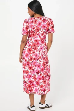 Dorothy Perkins Robe Midi Petite À Encolure Cœur Et Imprimé Rose<Femme Robes|Robes Mi-Longues