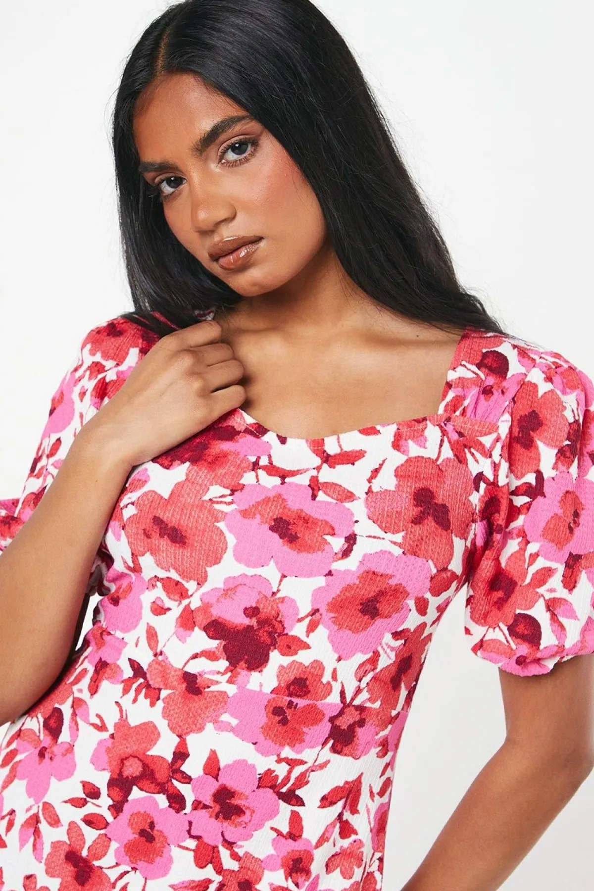 Dorothy Perkins Robe Midi Petite À Encolure Cœur Et Imprimé Rose<Femme Robes|Robes Mi-Longues