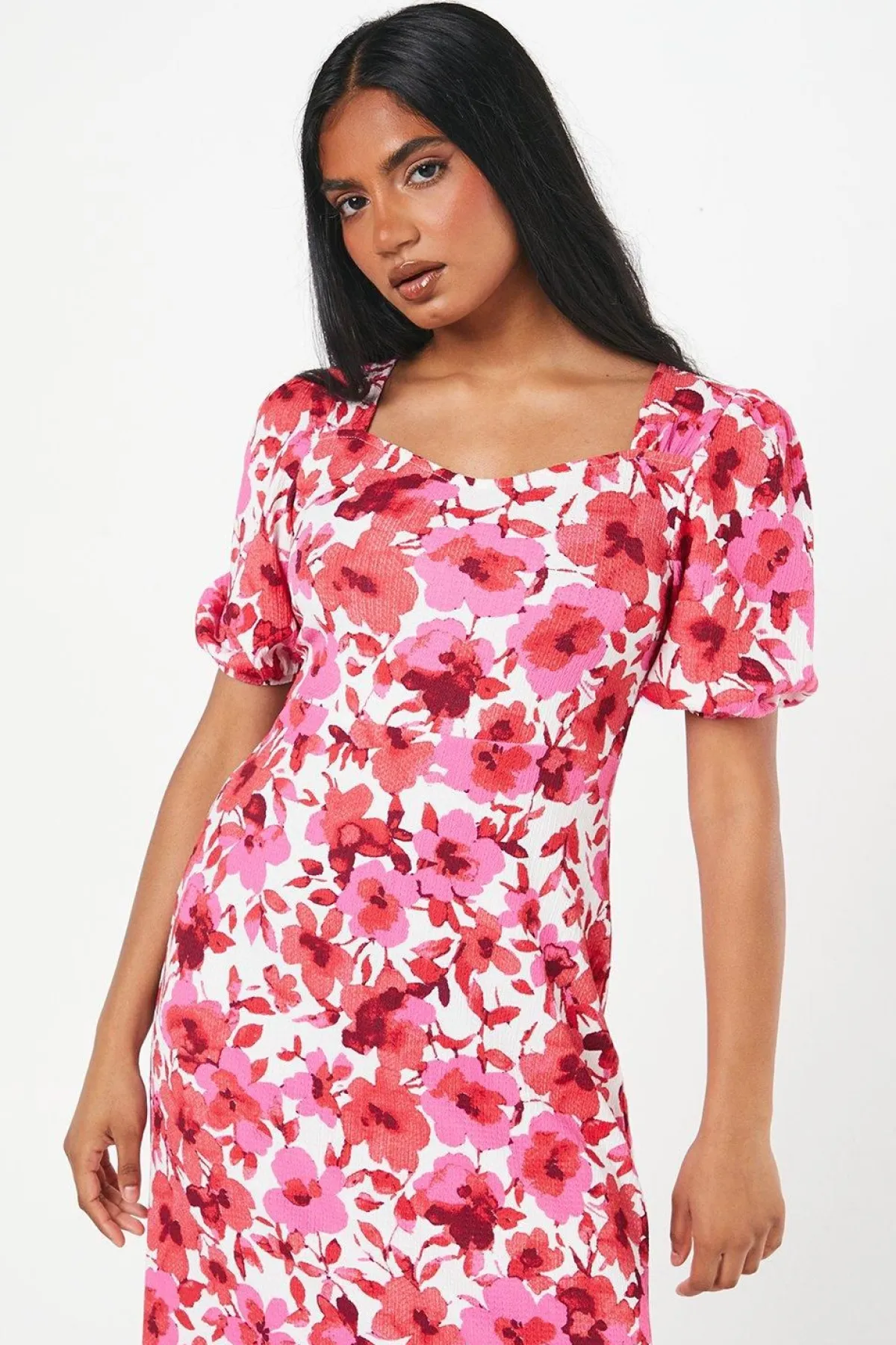 Dorothy Perkins Robe Midi Petite À Encolure Cœur Et Imprimé Rose<Femme Robes|Robes Mi-Longues