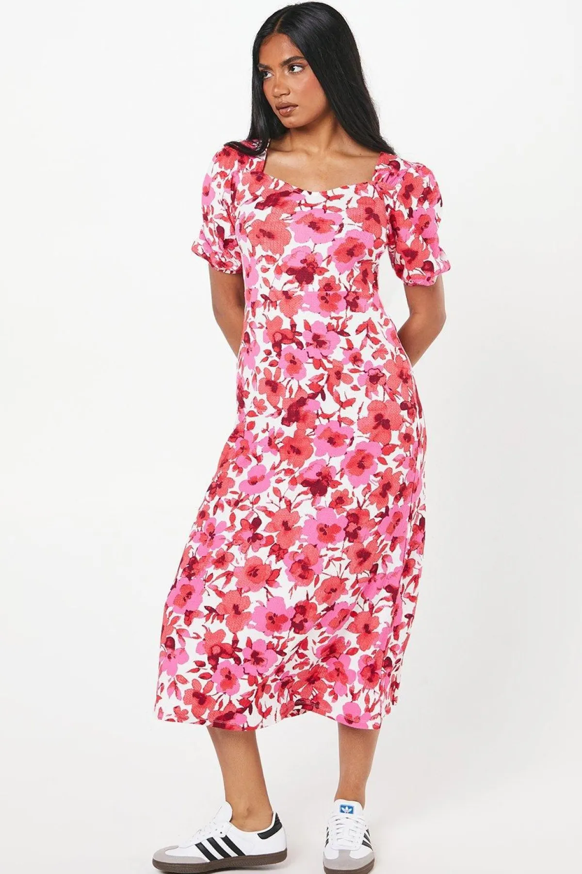 Dorothy Perkins Robe Midi Petite À Encolure Cœur Et Imprimé Rose<Femme Robes|Robes Mi-Longues