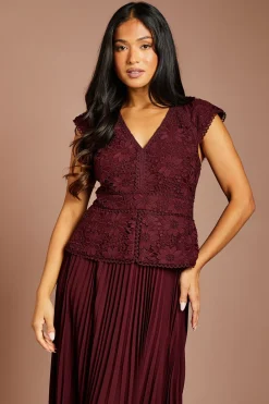 Coast Robe Midi Petite À Encolure En V Avec Corsage En Dentelle Et Basque<Femme Robes Mi-Longues|Satin Et Dentelle