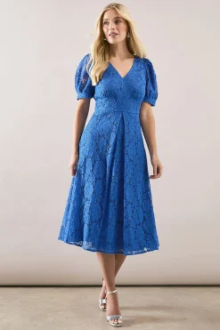 Robe Midi Petite en Dentelle à Col V Longueur Thé