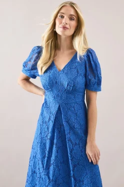 Robe Midi Petite en Dentelle à Col V Longueur Thé