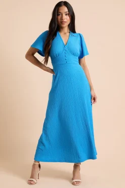 Robe Midi Petite En Jersey Crinkle À Manches Volantées Et Boutonnage Devant