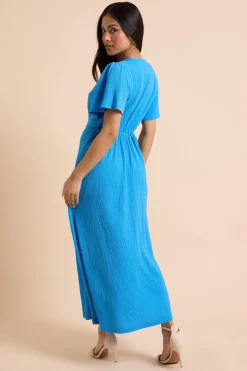 Robe Midi Petite En Jersey Crinkle À Manches Volantées Et Boutonnage Devant