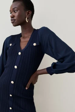 Robe Midi Petite En Maille Côtelée Mélange Viscose Avec Manches En Mousseline