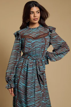 Robe Midi Petite En Mousseline Dobby Imprimée Avec Ceinture À La Taille