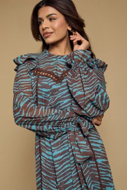 Robe Midi Petite En Mousseline Dobby Imprimée Avec Ceinture À La Taille