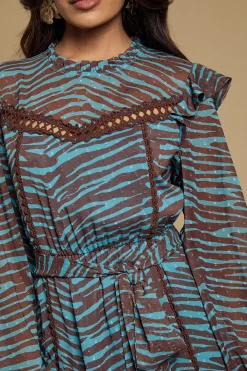 Robe Midi Petite En Mousseline Dobby Imprimée Avec Ceinture À La Taille