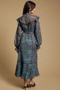 Robe Midi Petite En Mousseline Dobby Imprimée Avec Ceinture À La Taille