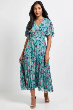 Wallis Robe Midi Petite en Mousseline Florale à Manches Plissées<Femme Robes|Robes Mi-Longues