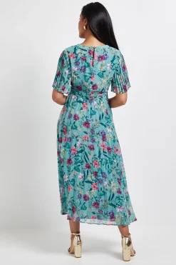 Wallis Robe Midi Petite en Mousseline Florale à Manches Plissées<Femme Robes|Robes Mi-Longues