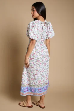 Robe Midi Petite En Popeline À Coutures Princesse Et Manches Bouffantes