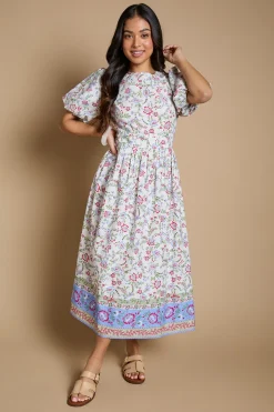 Robe Midi Petite En Popeline À Coutures Princesse Et Manches Bouffantes