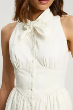 KarenMillen Robe Midi Petite En Popeline De Coton Avec Col Noué<Femme Robes|Robes Mi-Longues