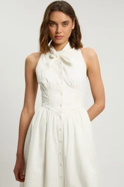 KarenMillen Robe Midi Petite En Popeline De Coton Avec Col Noué<Femme Robes|Robes Mi-Longues