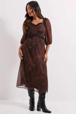 Dorothy Perkins Robe Midi Petite à Imprimé avec Manches Bouffantes et Finition Dentelle<Femme Robes Mi-Longues|Satin Et Dentelle