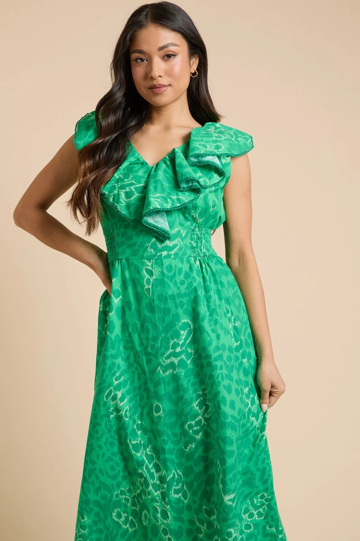 Dorothy Perkins Robe Midi Petite À Imprimé Avec Détails En Dentelle Et Col À Volants<Femme Robes Mi-Longues|Satin Et Dentelle