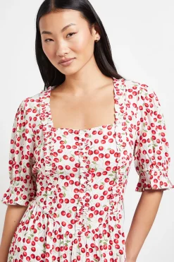 Dorothy Perkins Robe Midi Petite À Imprimé Cerises Avec Encolure Carrée, Détails À Volants Et Manches Bouffantes<Femme Robes|Robes Mi-Longues