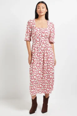 Dorothy Perkins Robe Midi Petite À Imprimé Cerises Avec Encolure Carrée, Détails À Volants Et Manches Bouffantes<Femme Robes|Robes Mi-Longues