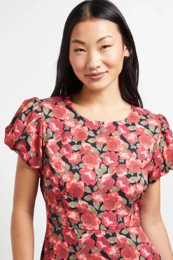 Dorothy Perkins Robe Midi Petite à Imprimé Floral Rouge avec Détail Dos Noué et Manches Bouffantes<Femme Toutes Les Robes|Robes Mi-Longues