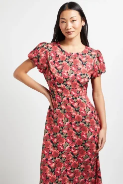 Dorothy Perkins Robe Midi Petite à Imprimé Floral Rouge avec Détail Dos Noué et Manches Bouffantes<Femme Toutes Les Robes|Robes Mi-Longues