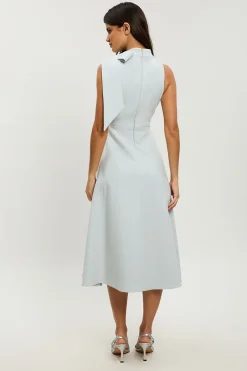Robe Midi Petite À Jupe Ample Et Col Nœud Papillon En Tissu Compact Extensible