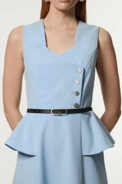 KarenMillen Robe Midi Petite À Jupe Évasée Avec Ceinture Et Détail Péplum En Tissu Stretch Compact<Femme Robes|Robes Mi-Longues