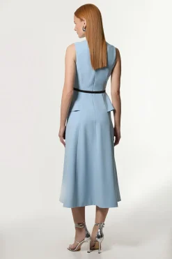 KarenMillen Robe Midi Petite À Jupe Évasée Avec Ceinture Et Détail Péplum En Tissu Stretch Compact<Femme Robes|Robes Mi-Longues