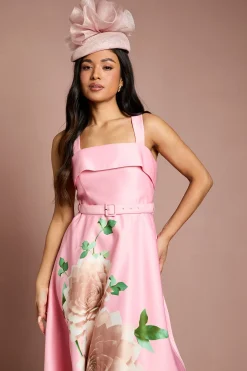 Robe Midi Petite Lisa Beige À Imprimé Floral Positionné Avec Ceinture