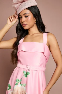 Robe Midi Petite Lisa Beige À Imprimé Floral Positionné Avec Ceinture