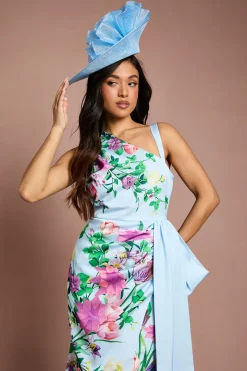 Robe Midi Petite Lisa À Imprimé Floral Placé Satin Tan Avec Nœud Décoratif