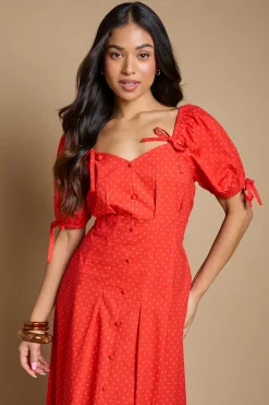Robe Midi Petite À Manches Bouffantes Avec Détails De Boutons Et Plis