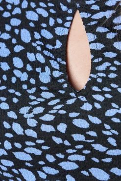Dorothy Perkins Robe Midi Petite à Manches Bouffantes Bleue à Pois avec Découpe<Femme Robes|Robes Mi-Longues