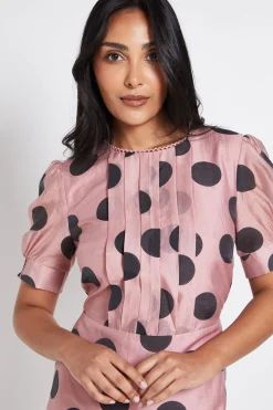 Robe Midi Petite À Manches Bouffantes Avec Détail Plissé