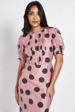 Robe Midi Petite À Manches Bouffantes Avec Détail Plissé